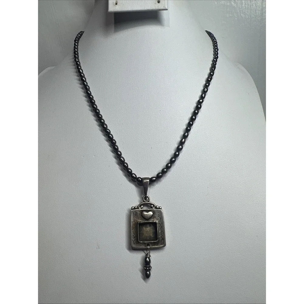 925 Sterling Silver Gray Brown Pearl Photo Pendant Necklace 16.2g